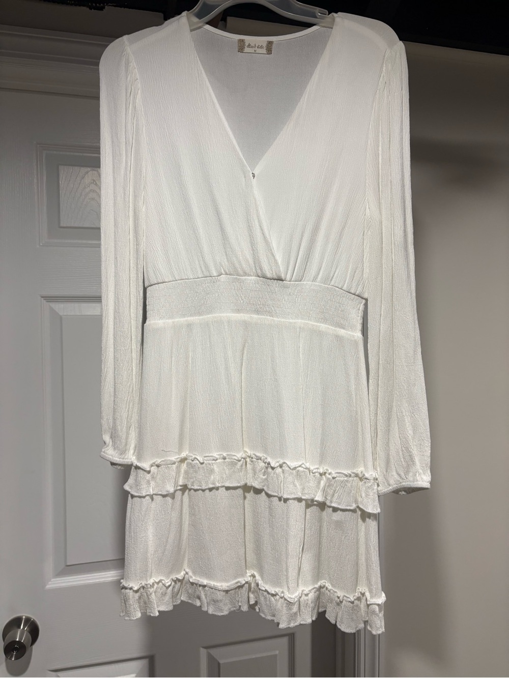 Altar'd State White Long-Sleeve Wrap Tiered Ruffle Dress